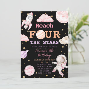 Reach Four Stars Girl Black Space 4e födelsedagen Inbjudningar