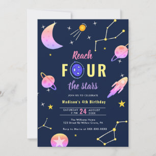 Reach Four the Stars 4-års födelsedagsinbjudan Inbjudningar