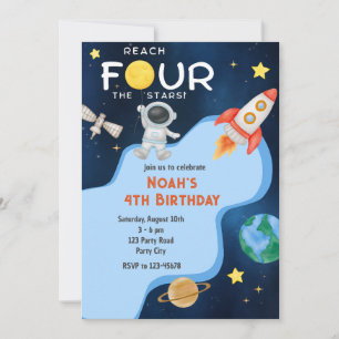 Reach Four The Stars 4-års födelsedagsinbjudan Rym Inbjudningar