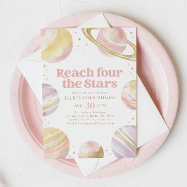 Reach Four the Stars Rosa Guld Space Birday Inbjudningar