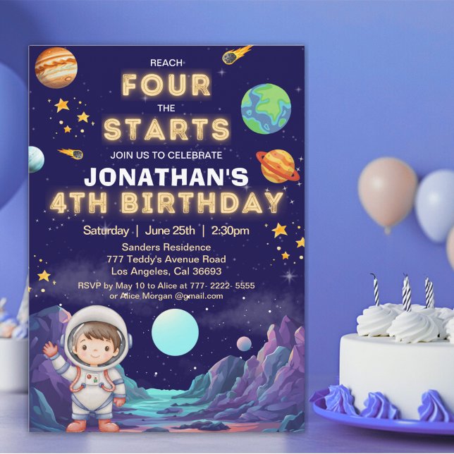 Reach Four the Stars Space Boy Birthday 4 Inbjudningar (Skapare uppladdad)