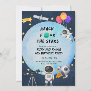 Reach FOUR the Stars - Twin 4e födelsedagen bjudni Inbjudningar