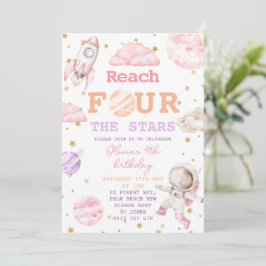 Reach Fyra Stars Girls Space 4e födelsedagen Inbjudningar