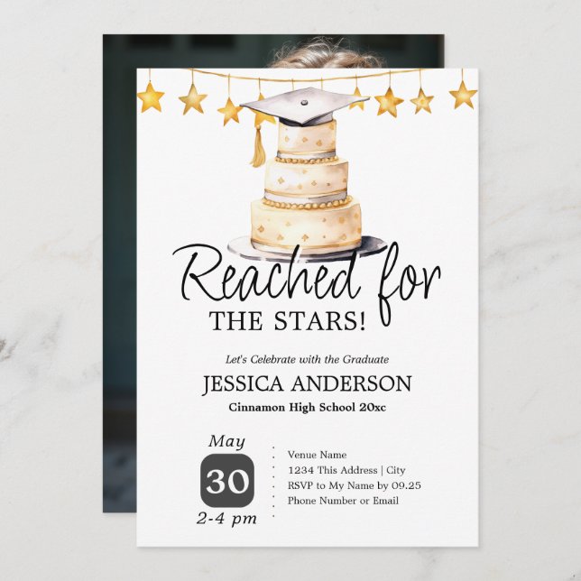 Reached for the Stars Graduation Party One Photo  Inbjudningar (Fram/baksida)