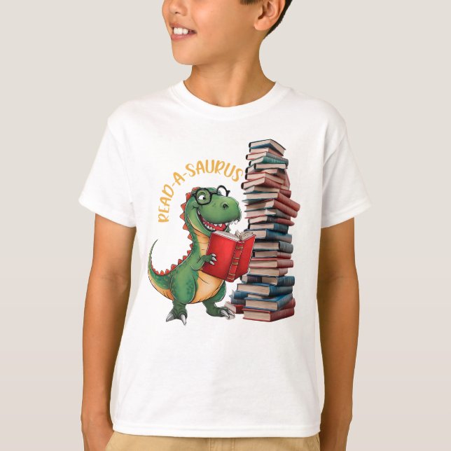 Read-a-saurus Funny Dinosaur Reading T Shirt (Framsida)