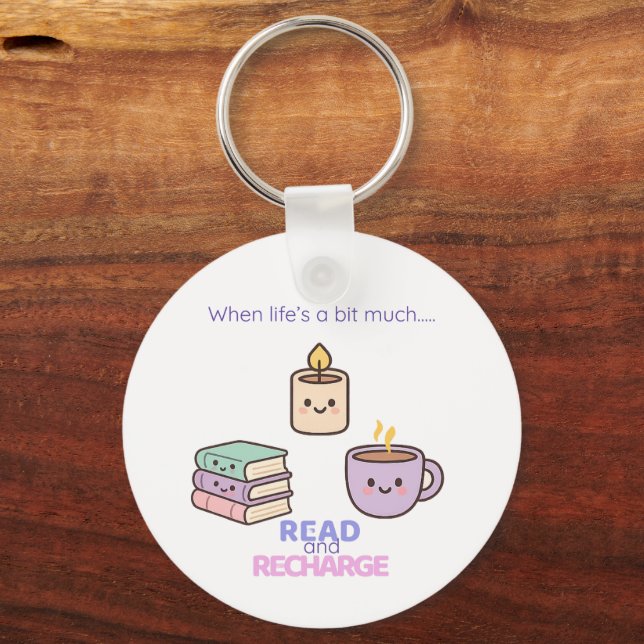 Read And Recharge Keyring Kawaii Book Lover Gift  Nyckelring (Framsida)