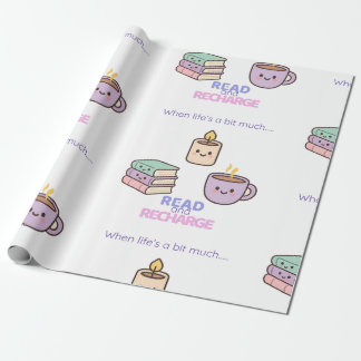 Read And Recharge Wrapping Paper Kawaii Book Lover Presentpapper
