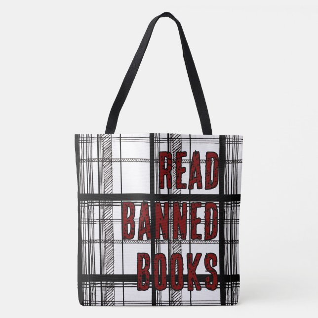 Read Banned Books Hand Drawn Plaid Tygkasse (Framsida)