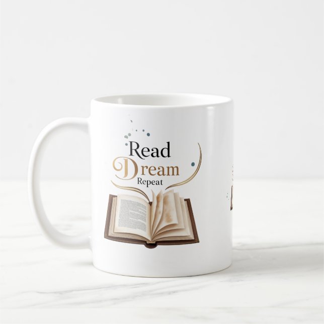 Read Dream Repeat Ceramic Mug - Flaming Book  Kaffemugg (Vänster)