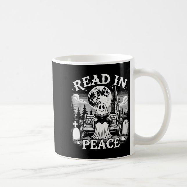 Read In Peace Ghost Reading Books Funny Halloween  Kaffemugg (Höger)