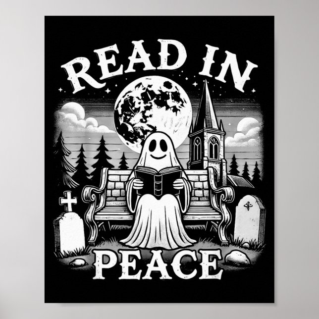Read In Peace Ghost Reading Books Funny Halloween  Poster (Framsidan)