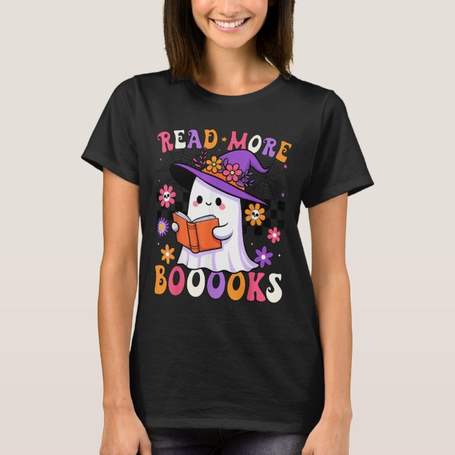 Read More Books Ghost Reading Book Funny Teacher H T Shirt (Framsida)