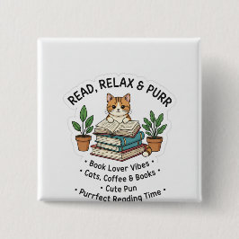 Read Relax & Purr – Cute Cat With Books Sticker |। Knapp