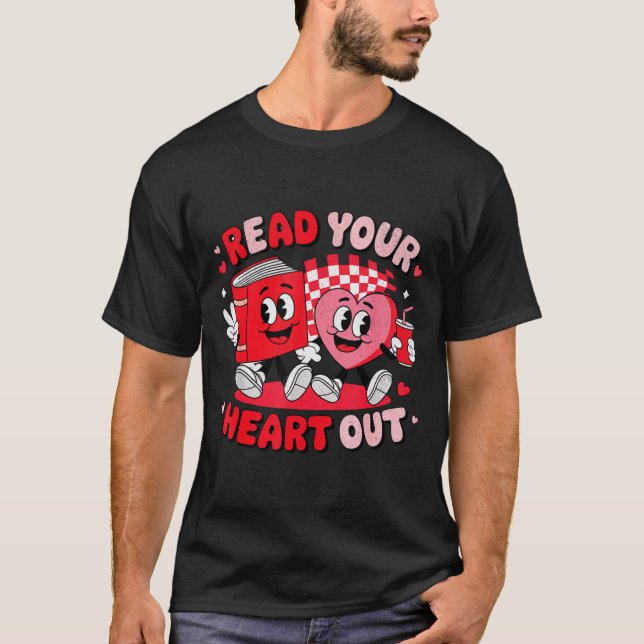 Read Your Heart Out Valentine's Day Retro Teacher  T Shirt (Framsida)