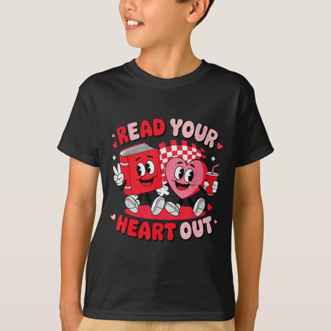 Read Your Heart Out Valentine's Day Retro Teacher  T Shirt (Framsida)