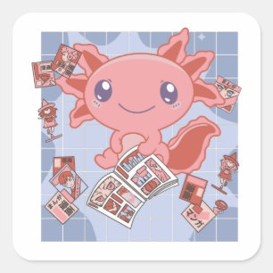 Readalotl Axolotl Älskare Sweet Animals Mangas Squ Fyrkantigt Klistermärke