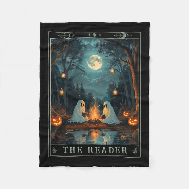 Reader Bookish Cute Spooky Ghost läser Bok Fleecefilt (Framsidan)