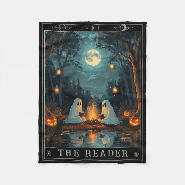 Reader Bookish Cute Spooky Ghost läser Bok Fleecefilt (Framsidan)