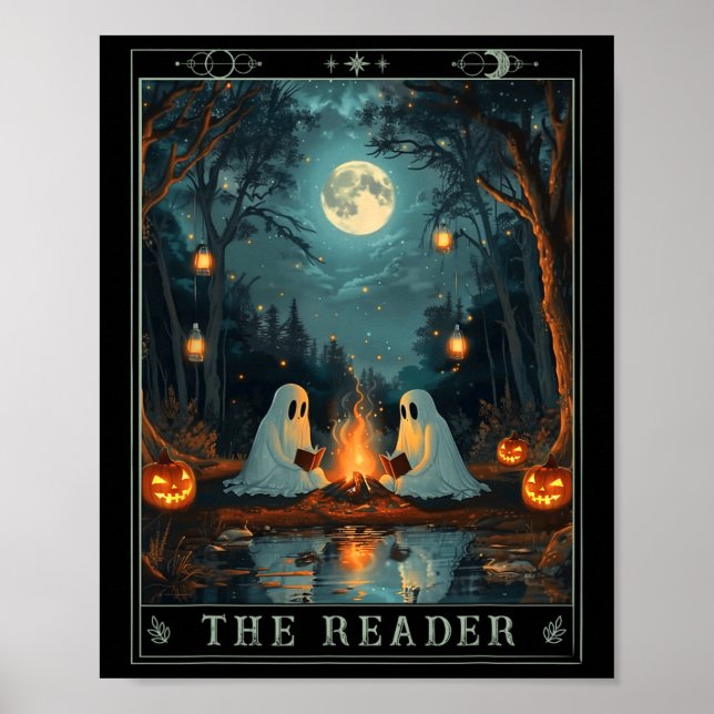 Reader Bookish Cute Spooky Ghost läser Bok Poster (Framsidan)