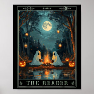 Reader Bookish Cute Spooky Ghost läser Bok Poster
