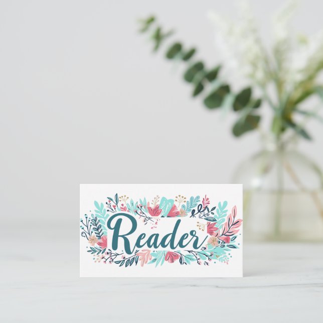 Reader Colorful Flowers Slogan Visitkort (Stående Fram)