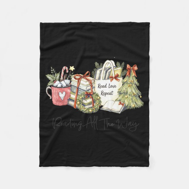 Reading All The Way Christmas Book Lover For Women Fleecefilt (Framsidan)