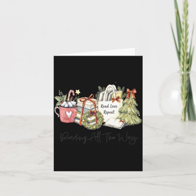 Reading All The Way Christmas Book Lover For Women Kort (Framsida)
