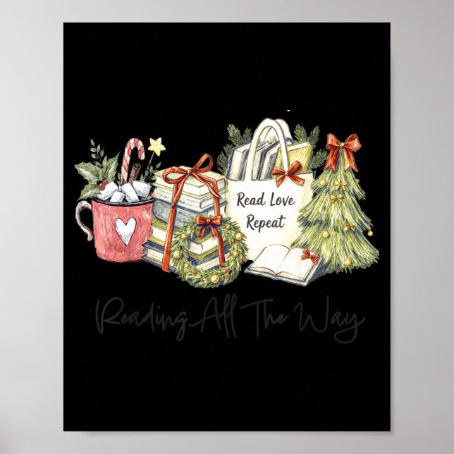 Reading All The Way Christmas Book Lover For Women Poster (Framsidan)
