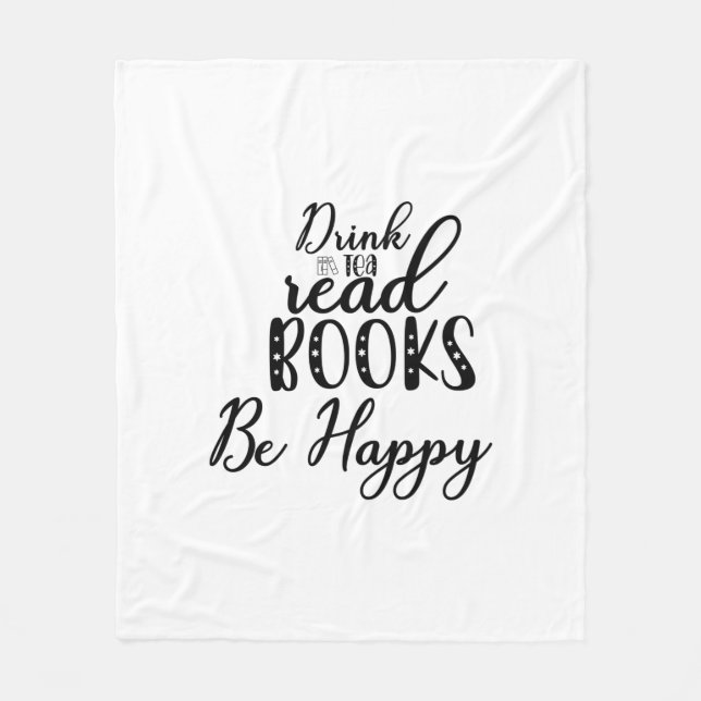 Reading Art Drink Tea Read Books Be Happy Fleecefilt (Framsidan)