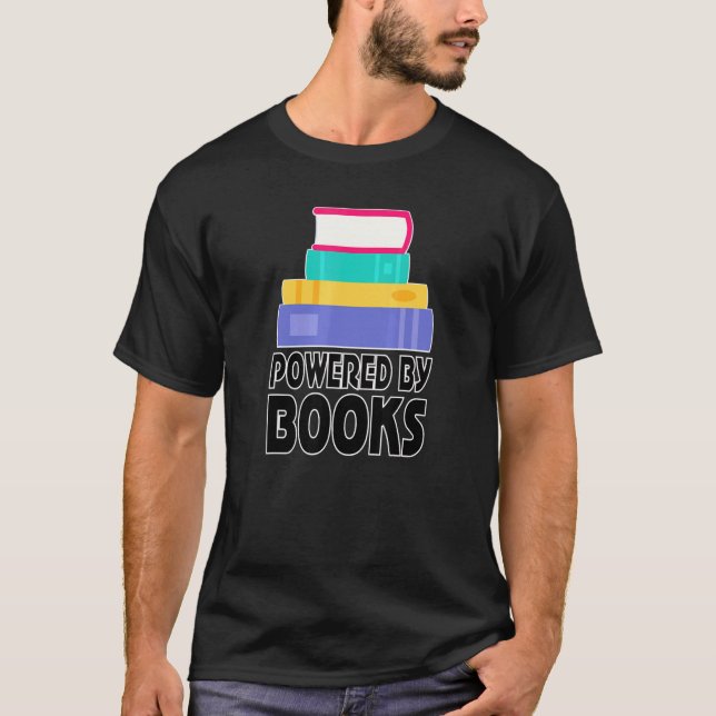 Reading Bookworm Powered By Books T Shirt (Framsida)