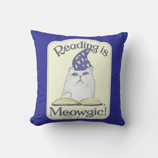  Reading is Magical Cat Fun Cartoon Art Kudde (Framsida)