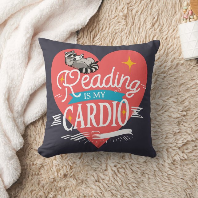 Reading is My Cardio Red Heart Raccoon Kudde (Filt)