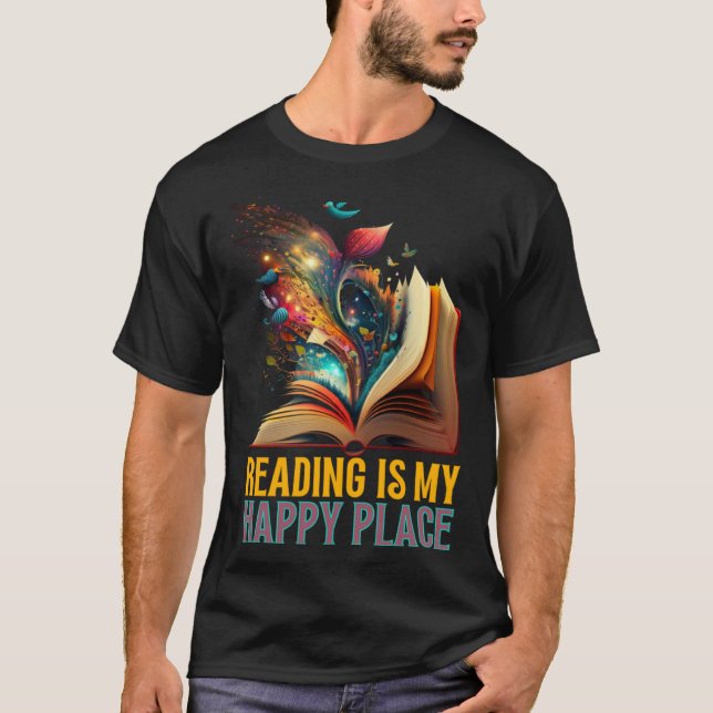Reading is my Happy Place Book Nerd Bookworm Libra T Shirt (Framsida)