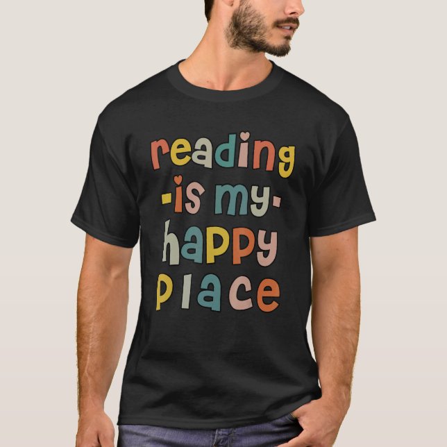 Reading is My Happy Place Book Nerd  Reading Vinta T Shirt (Framsida)