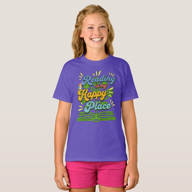 Reading is My Happy Place Colorful Tee (Hel framsida)
