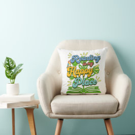 Reading is My Happy Place Colorful Throw Pillow Kudde