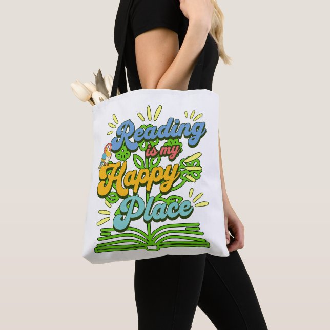 Reading is My Happy Place Colorful Tote Tygkasse (Närbild)