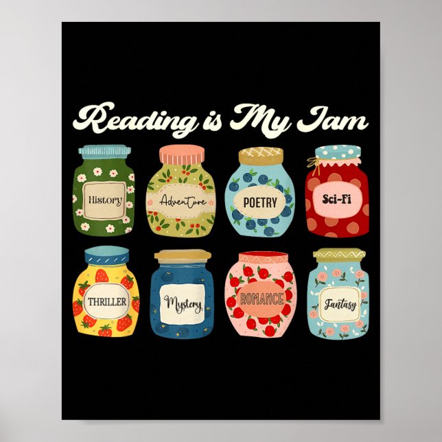 Reading Is My Jam Book Lover Teacher Student Liter Poster (Framsidan)