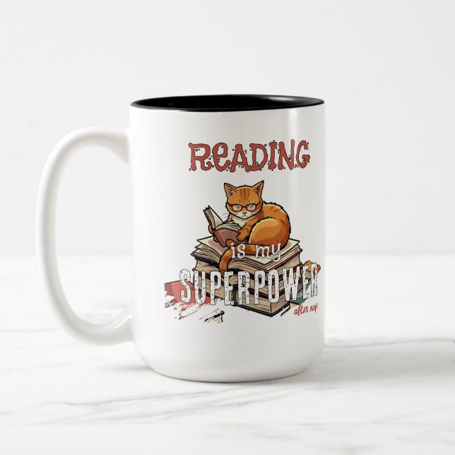 Reading Is My Superpower Cat Lover Gift Två-Tonad Mugg (Vänster)