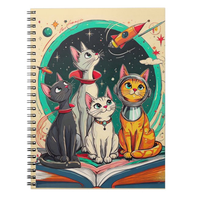 Reading Opens a Gateway to Cosmic Cat Adventures Anteckningsbok (Framsidan)