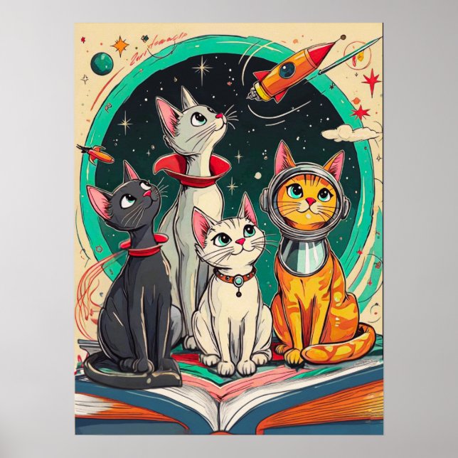 Reading Opens a Gateway to Cosmic Cat Adventures Poster (Framsidan)