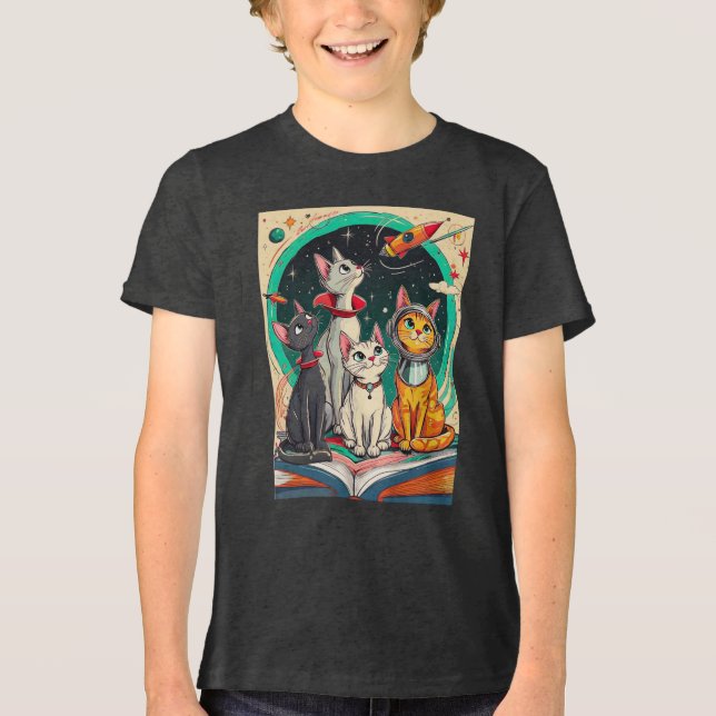 Reading Opens a Gateway to Cosmic Cat Adventures T Shirt (Framsida)