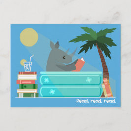 Reading Rhino in the Pool Postcards Helg Vykort