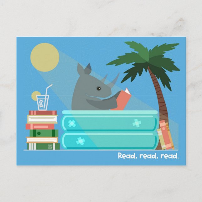 Reading Rhino in the Pool Postcards Helg Vykort (Framsida)