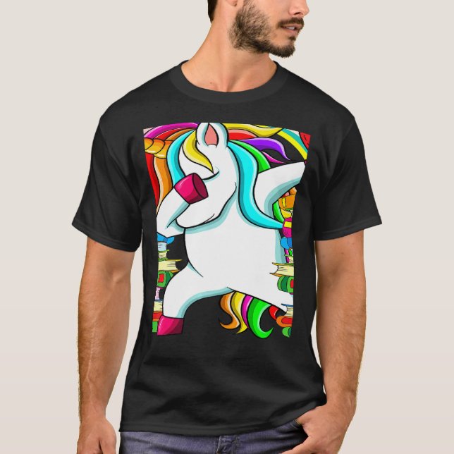 Reading Teacher Dabbing Unicorn Elementary School  T Shirt (Framsida)