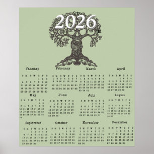 Reading Tree 2026 En-sides kalenderplansche Poster