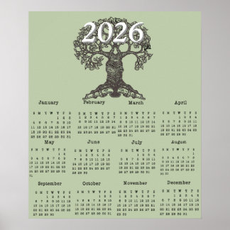 Reading Tree 2026 En-sides kalenderplansche Poster