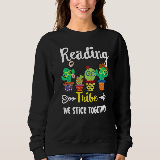 Reading Tribe School Cactus Crew Reading Teacher T Shirt (Framsida)
