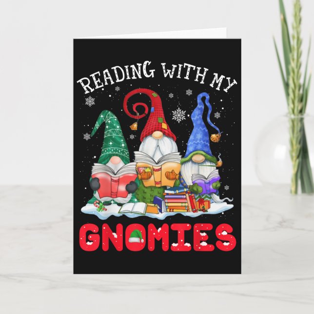 Reading With My Gnomies Christmas Funny Gnomes Rea Kort (Framsida)