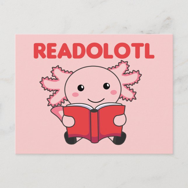 Readolotl En Axolotl Som Läser Många Böcker Postko Vykort (Framsida)